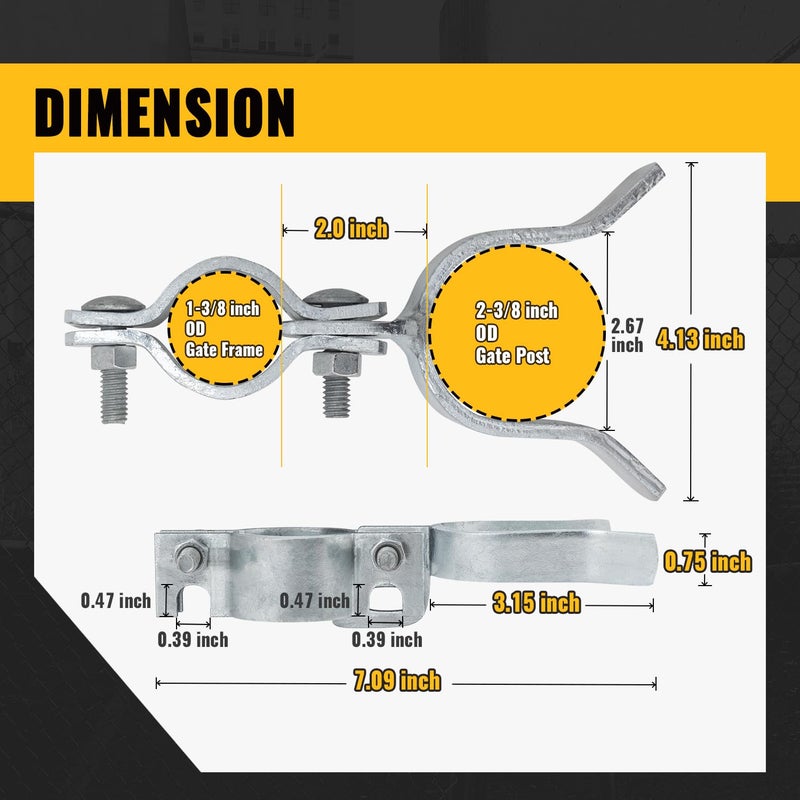 VIVIDA Chain Link Gate Latch 1-3/8"" x 2-3/8"", Fence Fork Latch for Metal Gates with Padlock Hole, Galvanized Steel, Chain Link Fence Parts, 1 PCS - Image 4